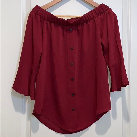 Off the shoulder 3/4 length ruffle sleeve blouse - Picture 1 of 3